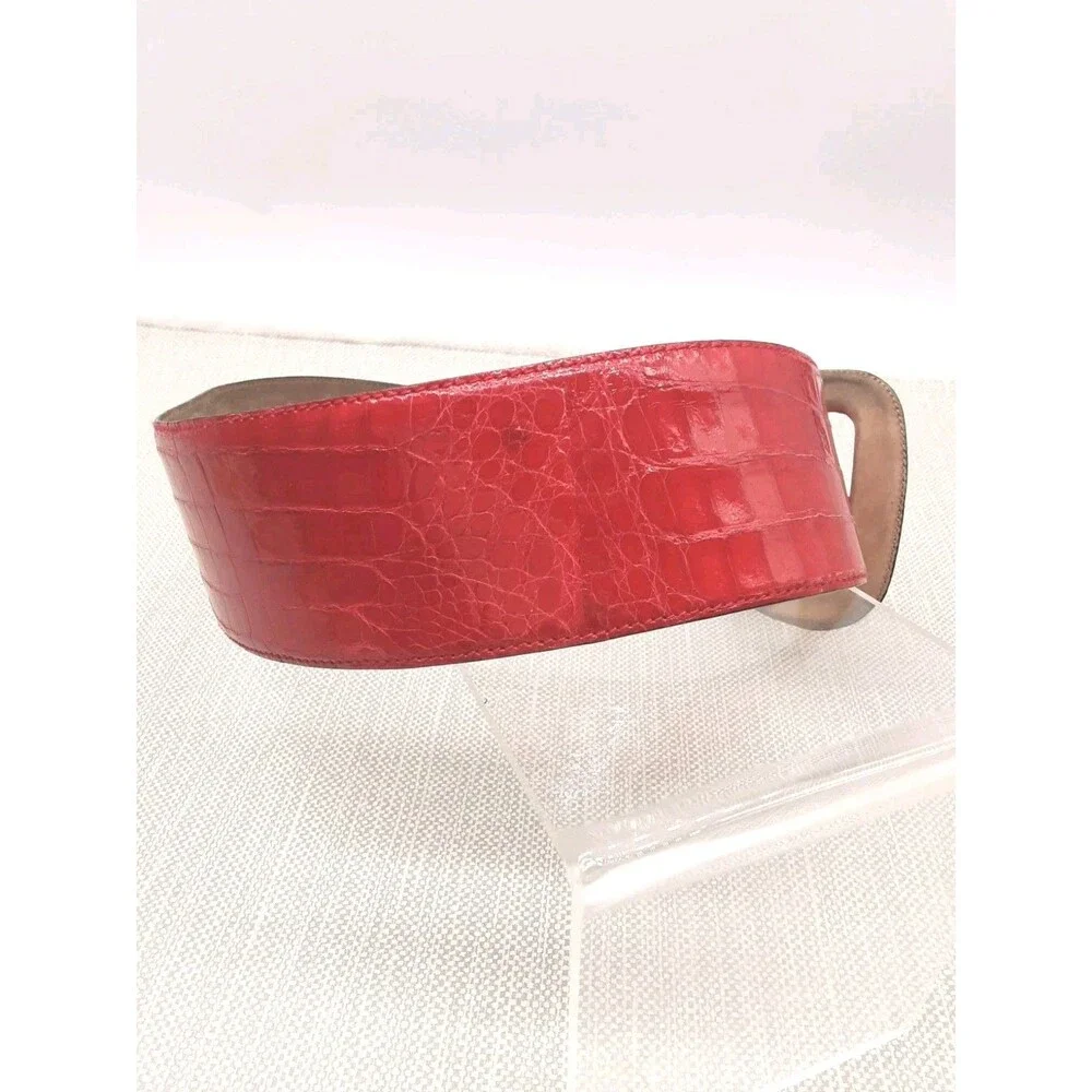Donna Karan Wide Vintage Medium Belt Genuine Caiman Crocodile Red Rare Patent